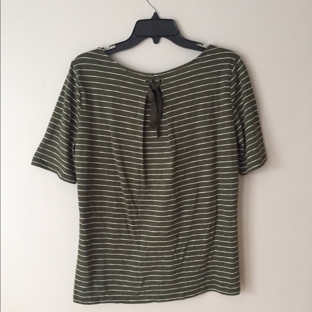 Talbots Petites Green White Striped Flowy Top - Picture 4 of 9
